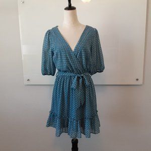 Melrose Market Teal & Cream Polka Dot Faux-Wrap Dress - size M